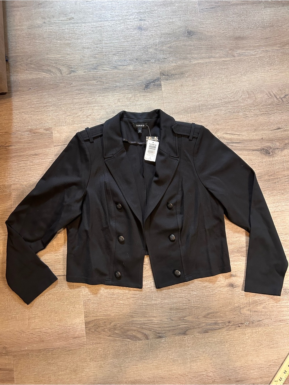 Torrid Blazer Jacket Womens 2XL Black Cropped Military Double Breasted